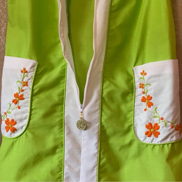 Lime Green Robe 60’s Vintage Fit Medium Large Front Zipper - Picture 7 of 9